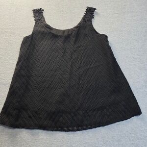 Falechay‎ Womens Small Black Swiss Dot Chevron Lace Trim Sleeveless Tank Top